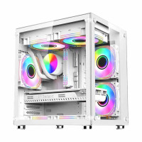 PC Cooler ICE CUBE Ring LCD Rainbow Rgb FAN PC Case White